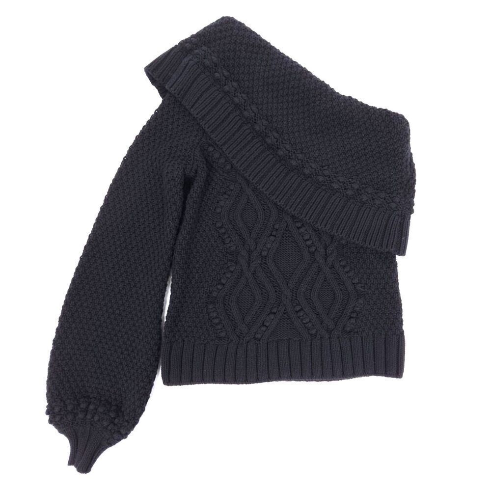 NEW Intermix Wool Dahlia One Shoulder Balloon Sleeve Bobble Cable Knit Sweater